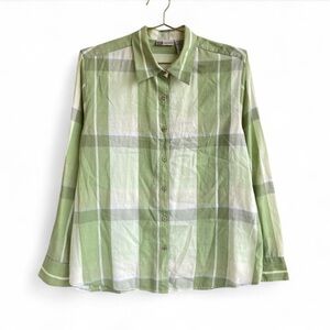 Vintage Faded Glory Green Plaid Button-Up Shirt – 100% Cotton – Size L (12/14)